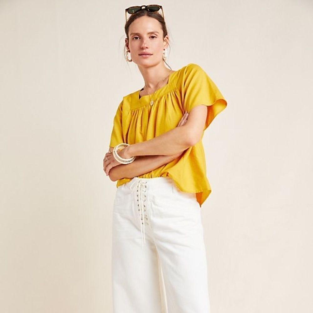 Frye X Anthropologie Marin Mustard Yellow top Size Medium